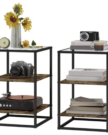 Sæt Med   Sideborde Med Glasplade   -lags Design  Metalstel  Brun
