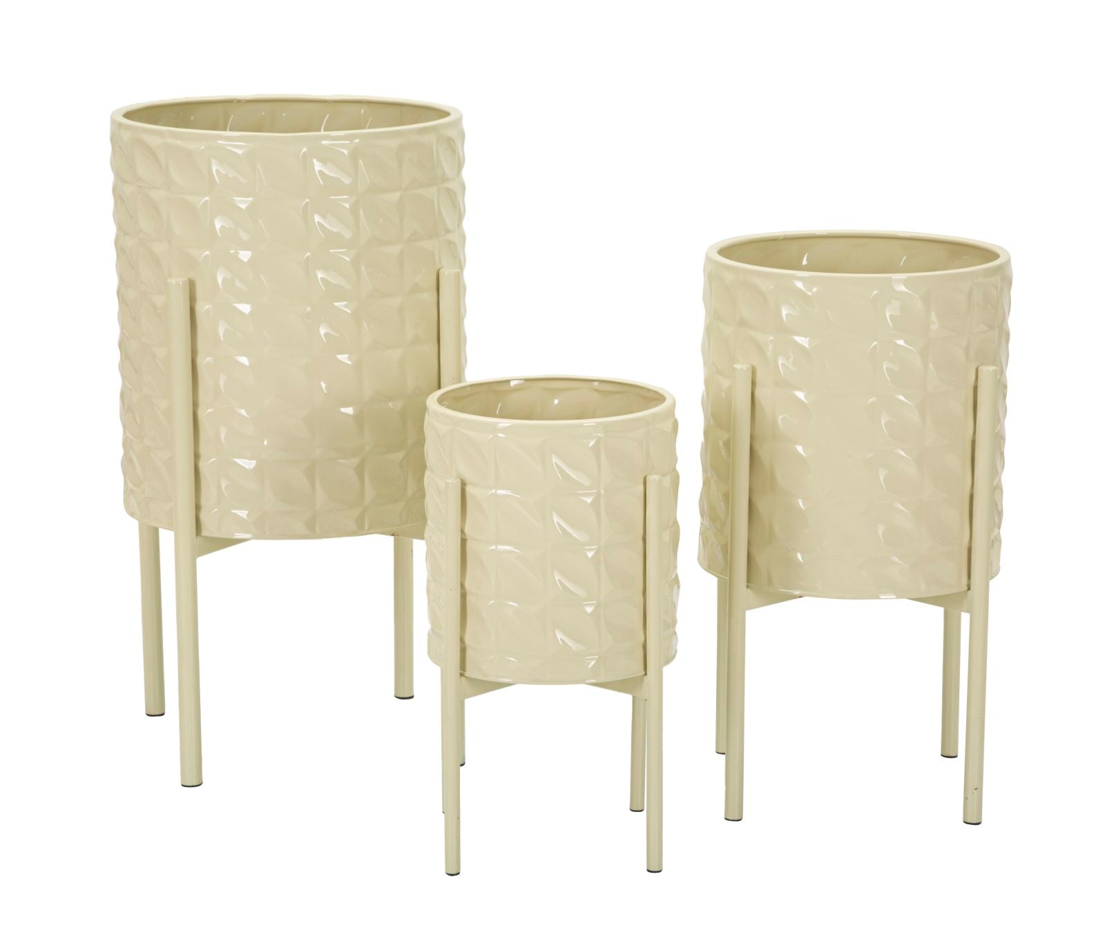 Sæt Med Vaser   Creme-hvid  Metal   36x56x5  30x48x5  24x37x5 Cm