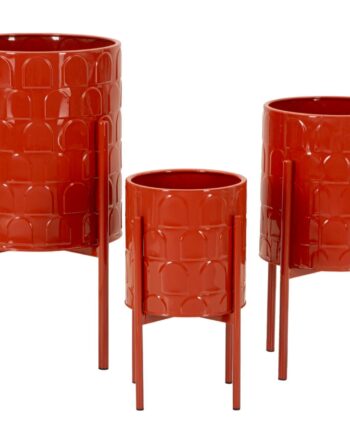 Sæt Med Vaser   Rød  Metal   36x56x5  30x48x5  24x37x5 Cm