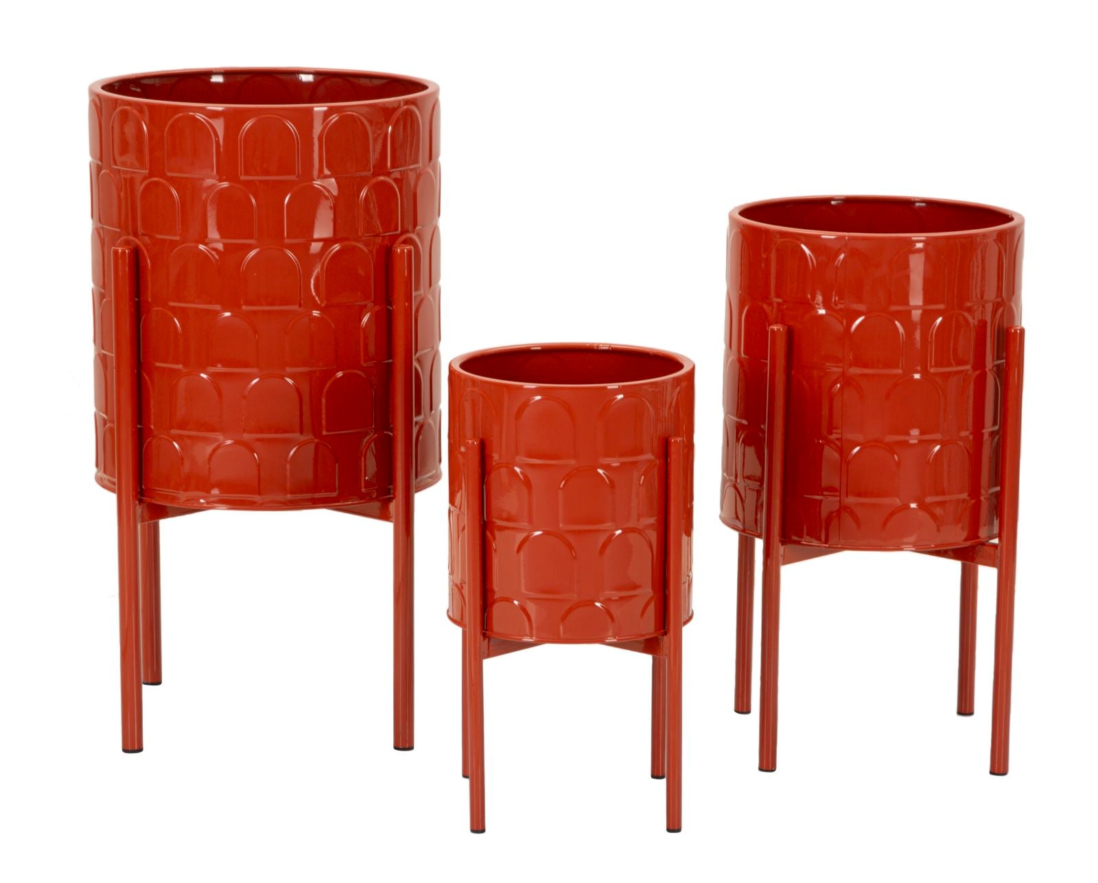 Sæt Med Vaser   Rød  Metal   36x56x5  30x48x5  24x37x5 Cm