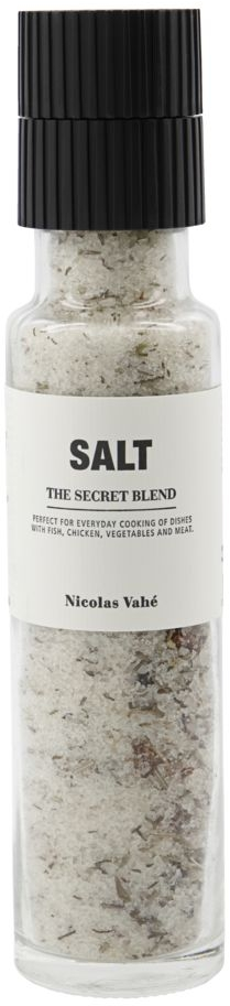 Salt Med Kværn Nicolas Vahé Salt The Secret Blend   Krydderiblanding Med Lavendel  Soltørret Tomat   Hvidløg  Glas 5x23 Cm