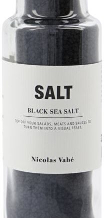 Saltkværn   Nicolas Vahé Salt Black  Havsalt Med Aktivt Kul  Keramisk Kværn  Glasflaske ø5   H23 Cm
