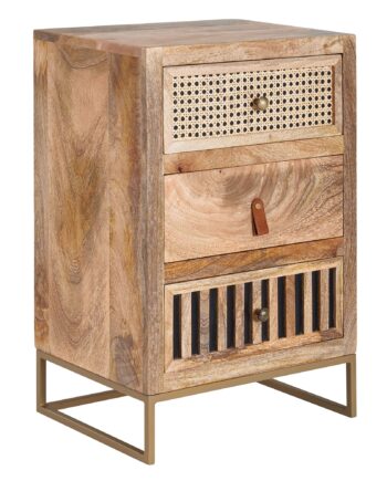 Sengebord   Massivt Træ   Metal  40x60x30 Cm  Naturfarvet