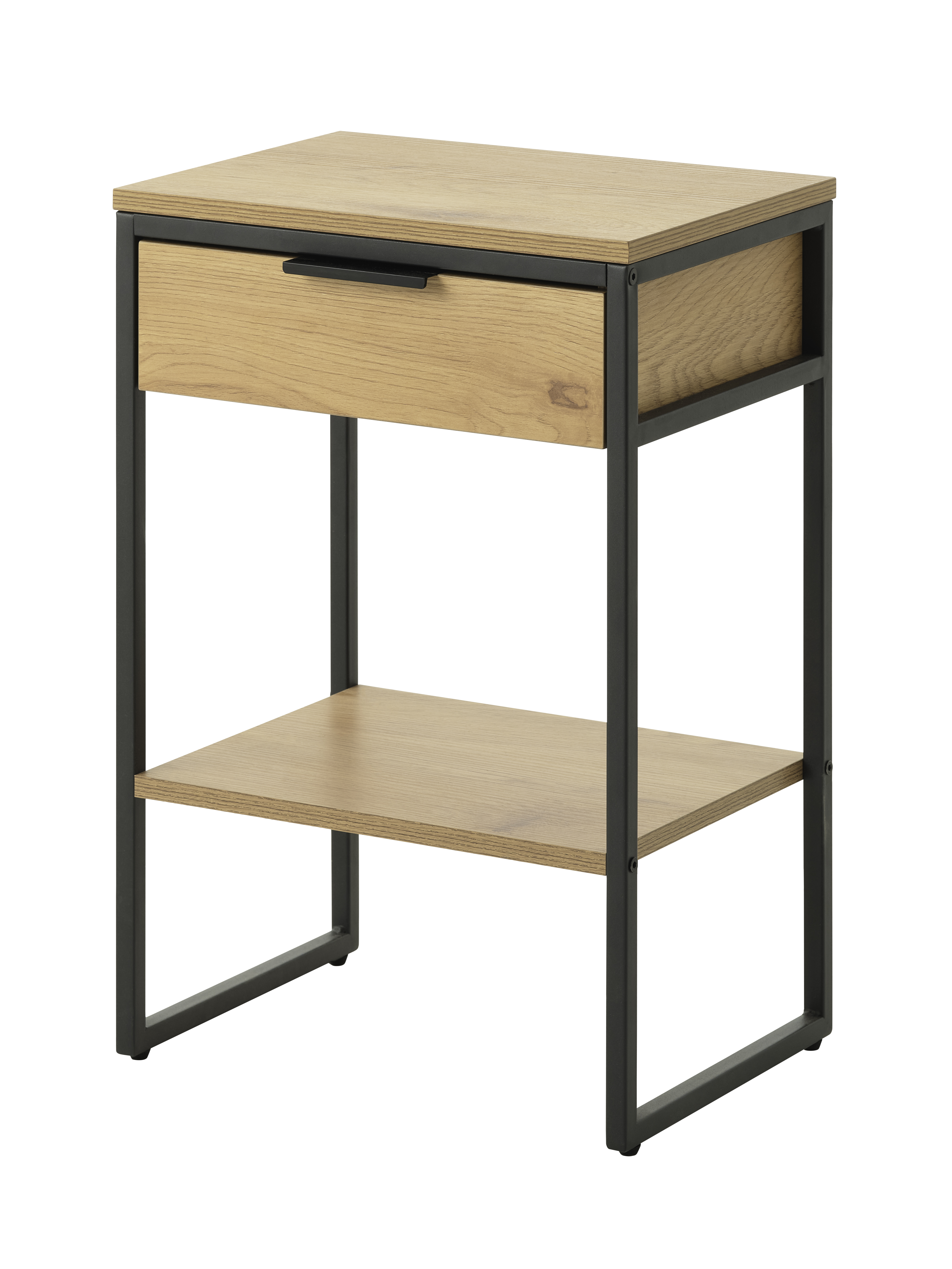 Sidebord       Hylde Og   Skuffe Natur Egemelamin Og Sort Metal  40x30
