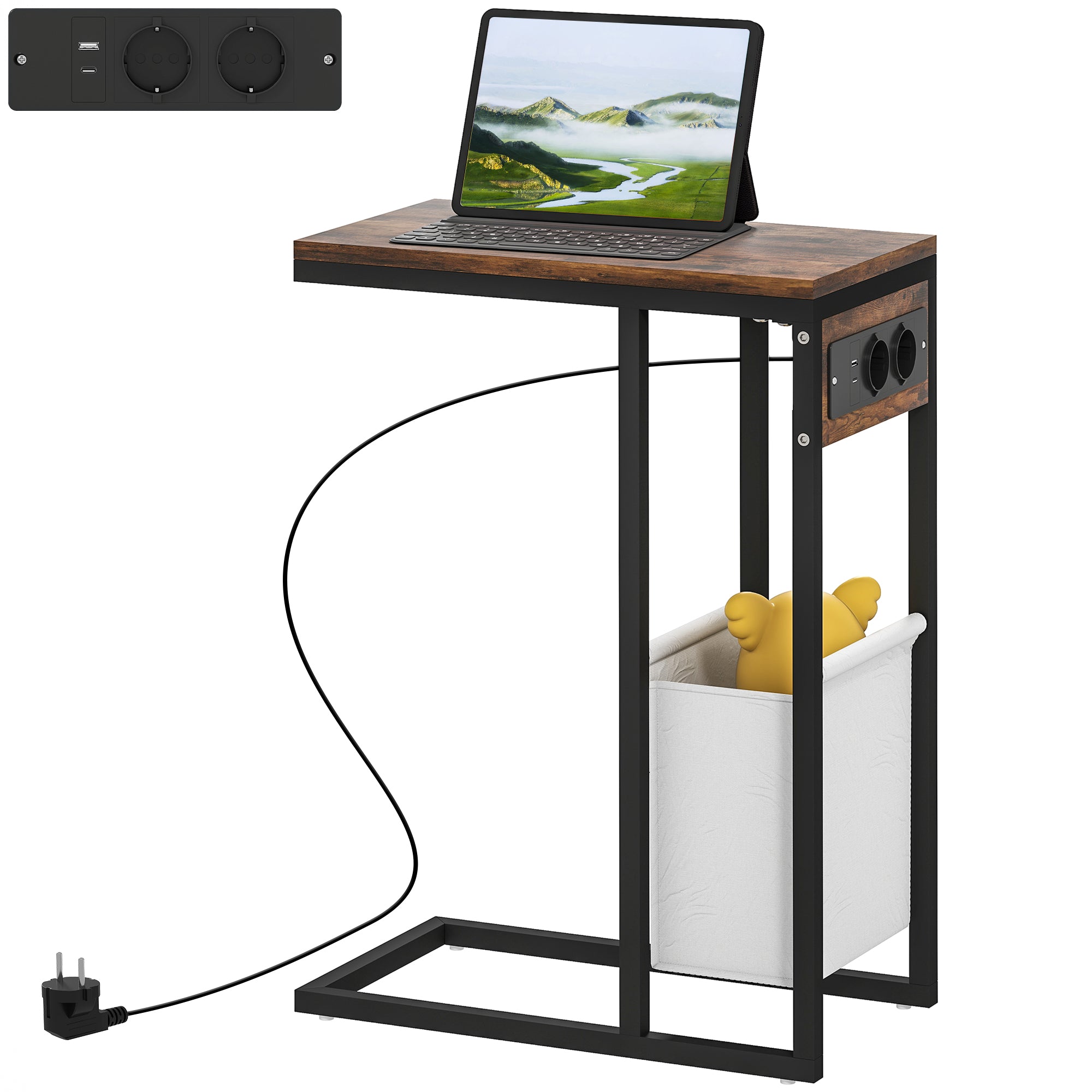 Sidebord Med Stikkontakter Usb-porte Kabel -formet Design