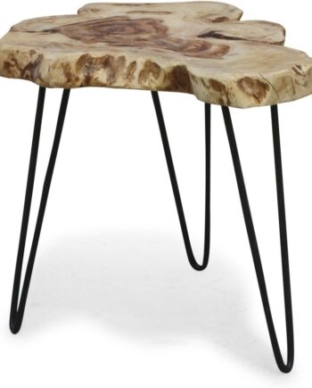 Sidebord Obuzi Blacksea Edge Naturtræ ø50   H45 Cm   Rustikt Småbord   Rosentræ Med Jernben