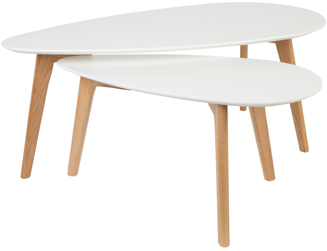 Sidebord Studio White Drop   Sæt Med   Ovale Småborde   Offwhite Træ 100ã 50ã 40 Cm