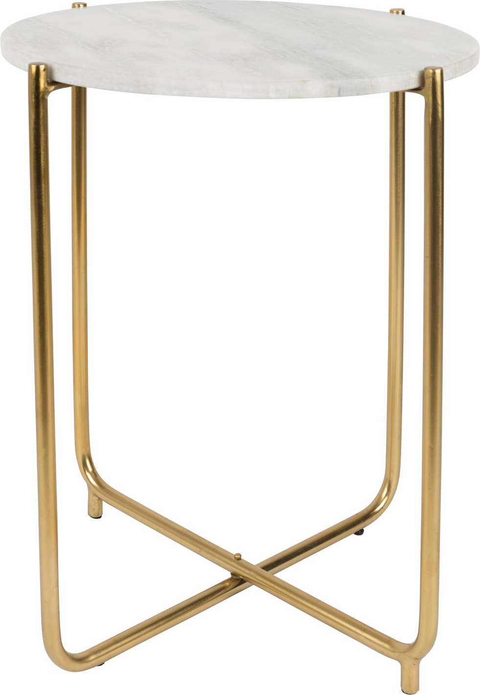 Sidebord Studio White Timpa ø44     H54 Cm Massiv Marmor Med Perlemorfinish Og Gylden Metalbase