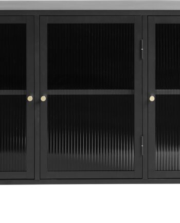 Skænk Nordique Design Bronco Sort Stål Med Rillede Glasdøre Og Guldfarvede Håndtag H85xb132 Cm