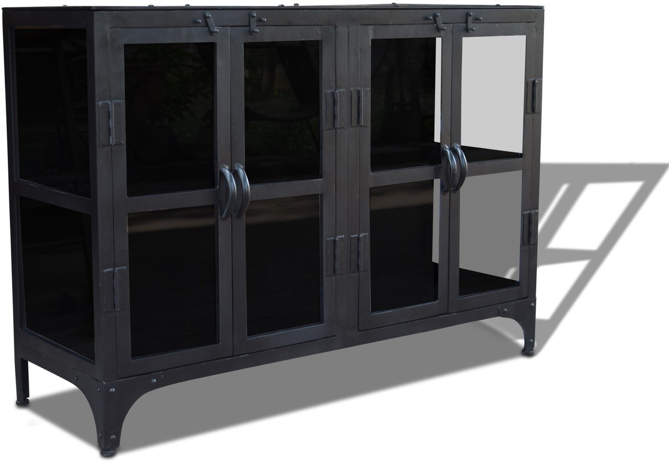 Skænk Obuzi Factoria Industrielt Metal Med Glasdøre Sort 120ã 40ã 85 Cm