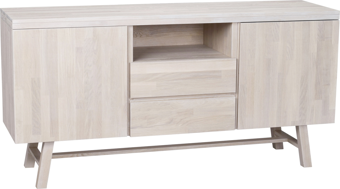 Skænk Rowico Brooklyn 160x45x80 Cm Hvidkalket Olieret Egetræ Med Push-to-open   Soft-close