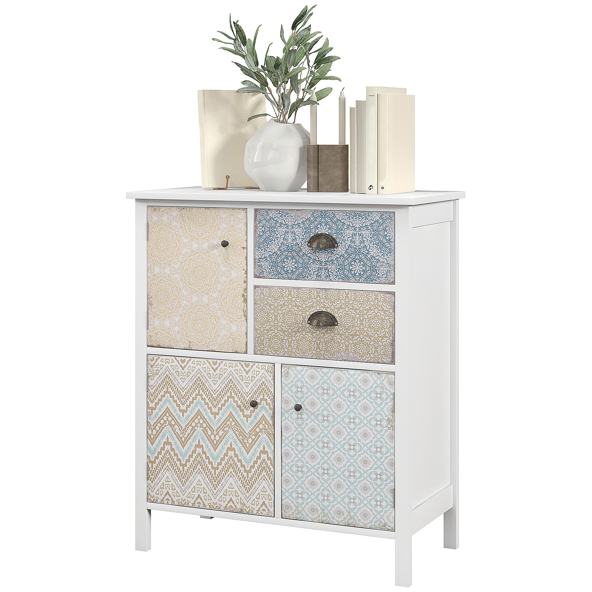 Skænk  Shabby Chic Kommode    Skuffer    Skabsrum  Fyrretræ  68x34x80cm  Hvid