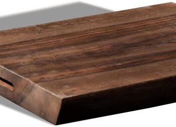 Skærebræt Obuzi Steel The Beast   Massivt Rosentræ Med Naturkant 35x25x4 Cm   Serveringsbræt