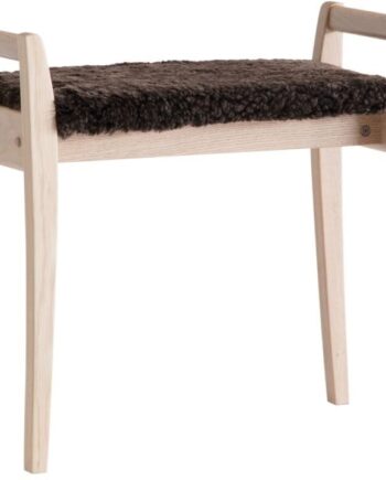 Skammel Oscarssons Möbel Meja   Hvidolieret Egetræ Med Brunt Fåreskind H56ã L58ã D33 Cm