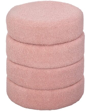 Skammel  Rund  Teddy Fleece  Op Til 120 Kg  ø40x45h Cm  Pink