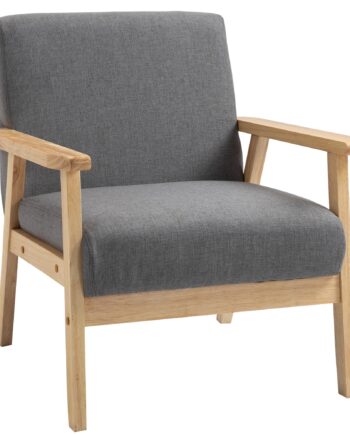 Skandinavisk Accentstol  Massivt Træ  Linnedlook  64 Cm   70 Cm   72 Cm  Grå   Natur