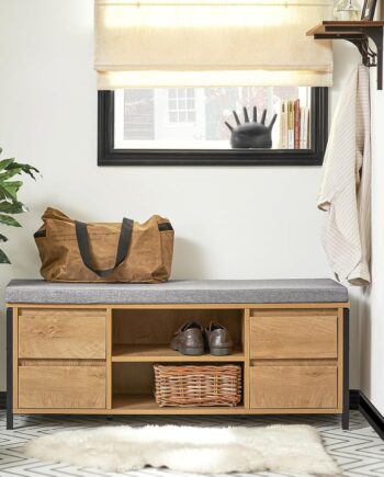 Skobænk Med Hynde  110x35x45 Cm  Japandi-look  Naturfarvet