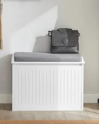 Skobænk Med Polstret Sæde Og Vippelåge  62x26x46cm  Hvid