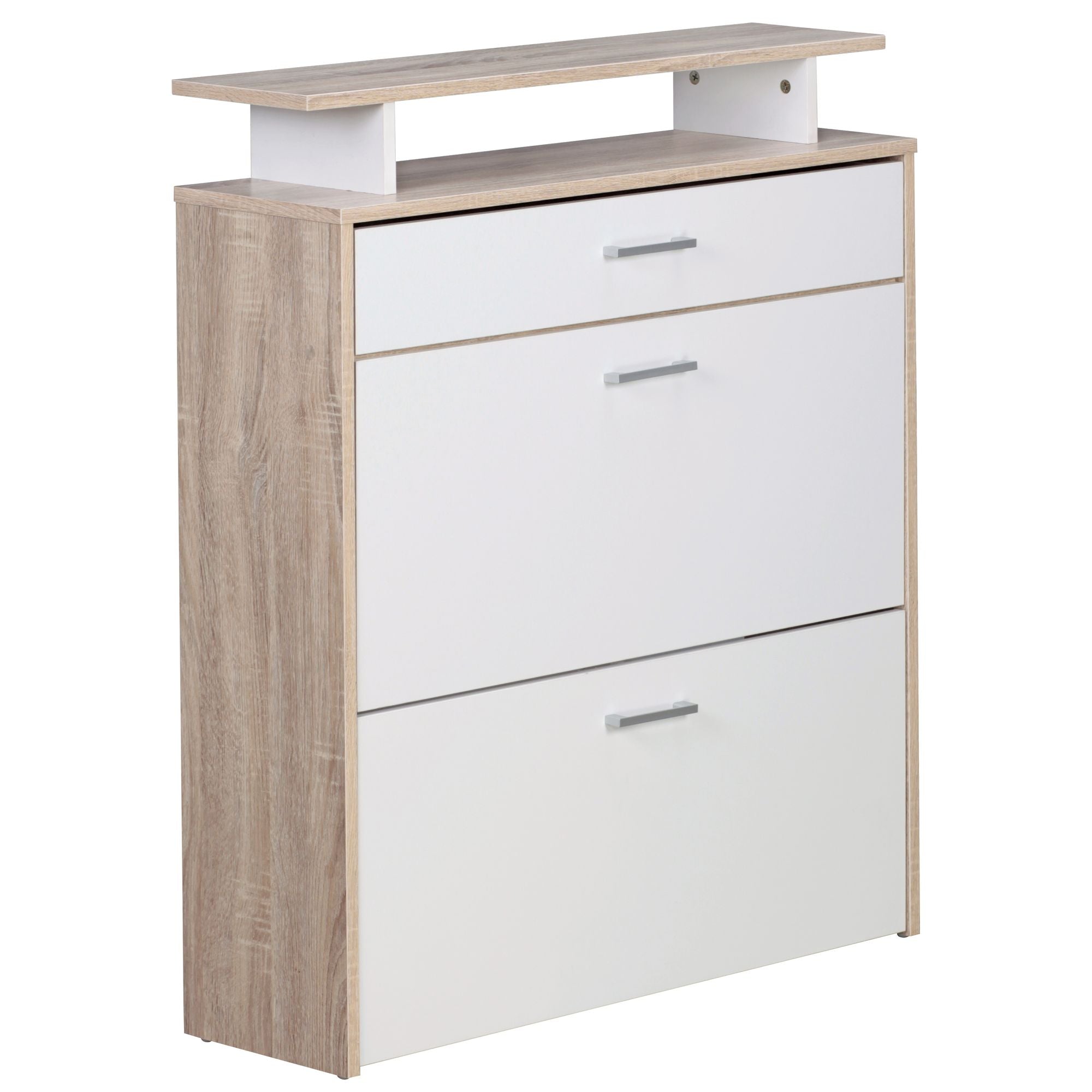 Skoskab Med Vippefunktion  80x95x24cm  Moderne Look  Hvid Og Naturfarvet