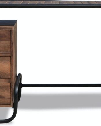 Skrivebord Obuzi Christiania Dark   Arbejdsbord   Rosentræ Med Jernramme    Skuffer  140x45x74 Cm  Mørk Natur Sort