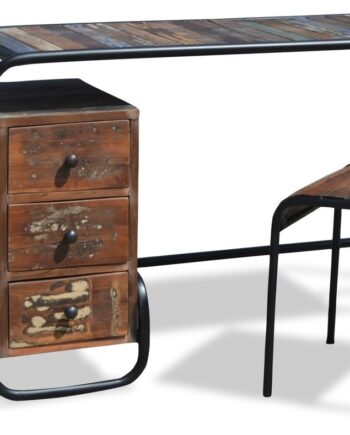 Skrivebord Obuzi Christiania Hip   Rustikt Genbrugstræ   Jernramme  Tre Skuffer  H74ã B140ã D45 Cm  Multifarvet Bæredygtigt Design