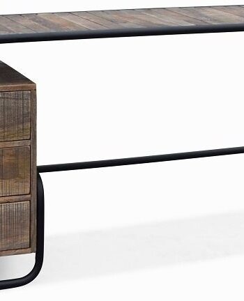 Skrivebord Obuzi Christiania Raw   Nordisk Kontormøbel   Mørkt Mangotræ   Sort Jernramme  140x45x74 Cm