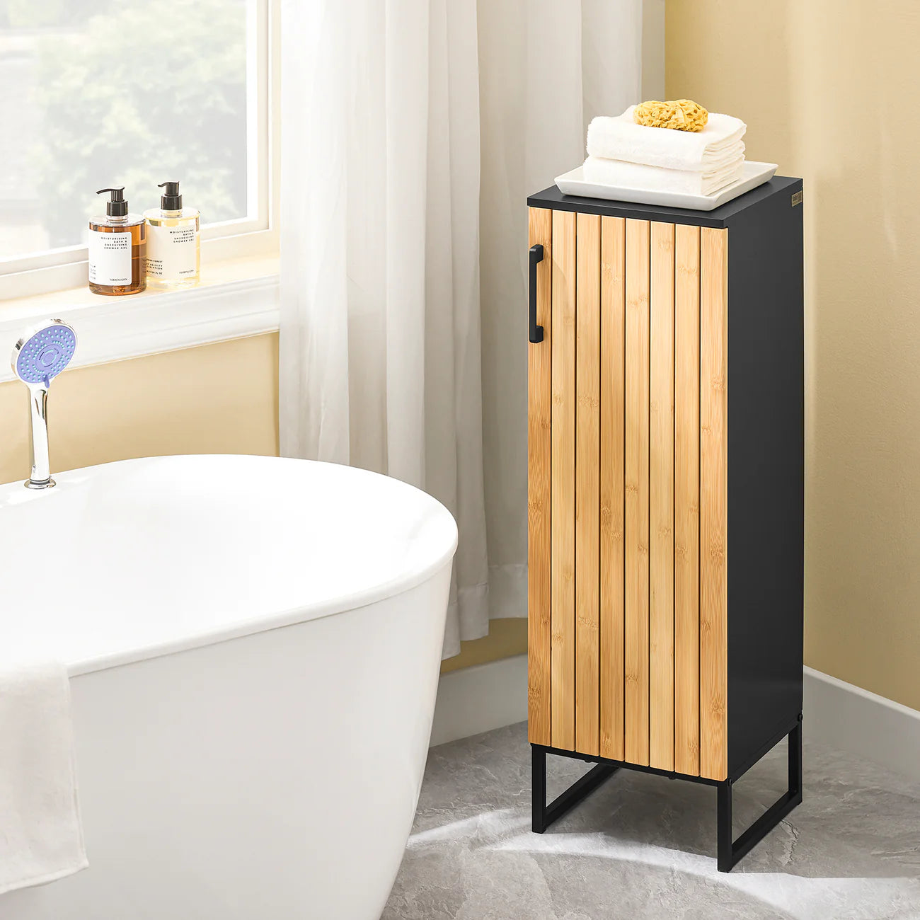 Slankt Badeværelsesskab   Bambusdesign  30   30   90 Cm
