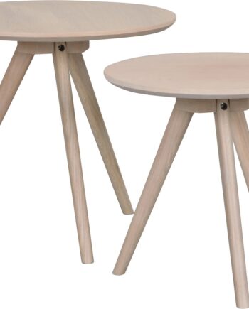 Småbord Rowico Yumi ø50 H45 Cm Hvidkalket Sidebord   Lakeret Mdf   Massivt Egetræ