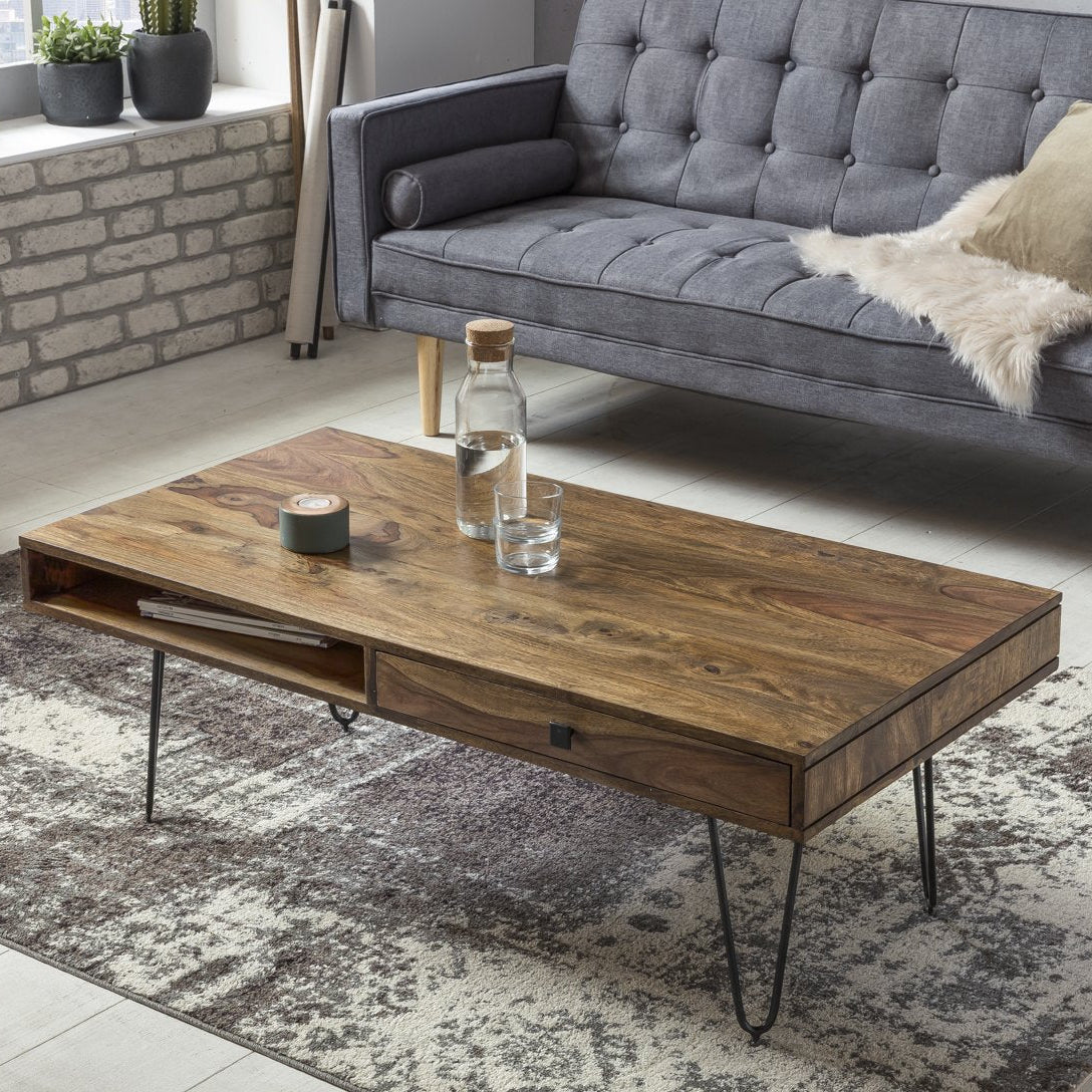 Sofabord   Massiv Sheeshamtræ Med Skuffer  120x60x43cm