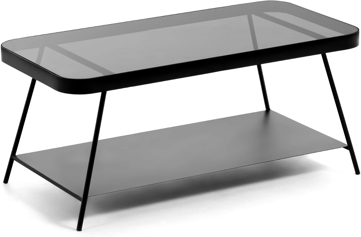 Sofabord Kaffebord Kave Home Duilia  -niveau Glas   Stål Sort H40xb45xl90 Cm