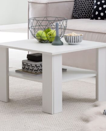 Sofabord Med Hylde  B60xh42xd60 Cm  Hvid