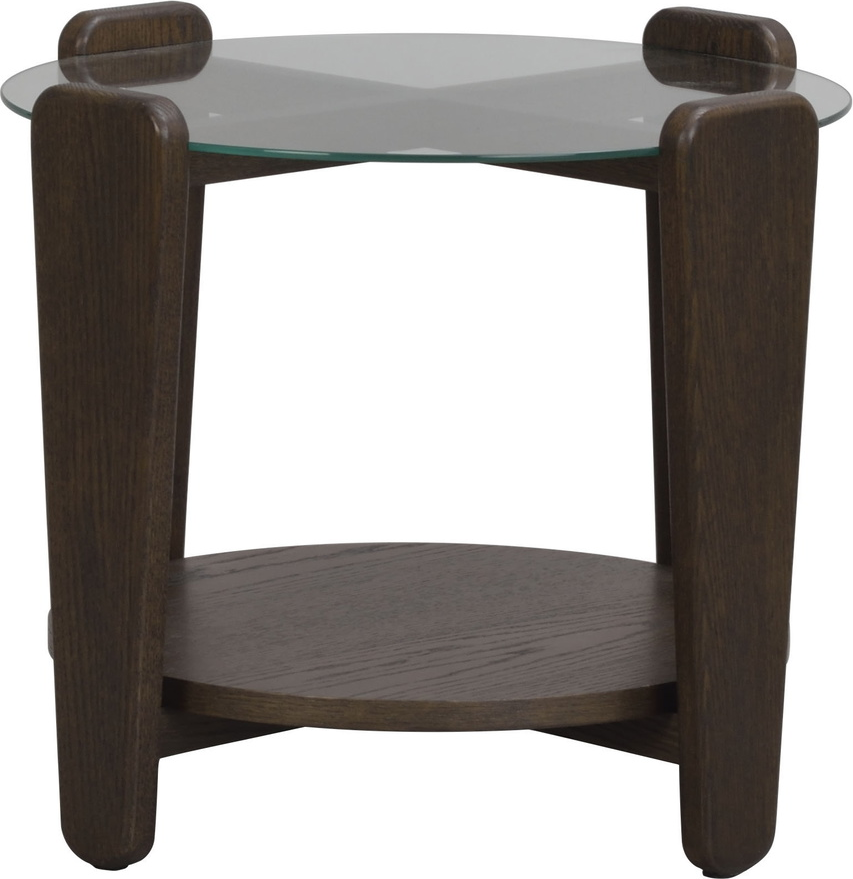 Sofabord Rowico Arran ø52ã H45 Cm   Massivt Eg   Glas  Brun  Fsc-certificeret