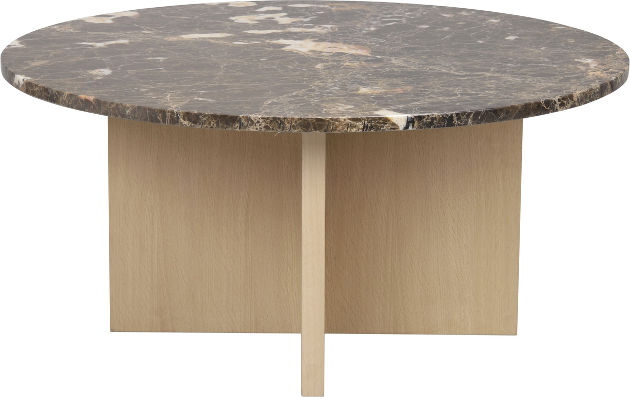Sofabord Rowico Brooksville Rund ø90   H42 Cm Emperador-marmor Brun Med Hvidvaskede Egetræsben Fsc-mix