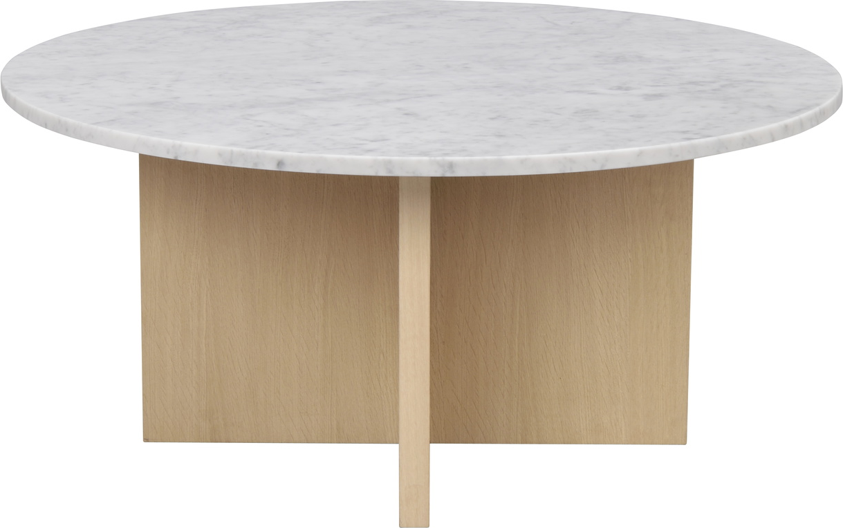 Sofabord Rowico Brooksville Rund ø90   H42 Cm Hvid Carrara-marmor   Egetræsfinér