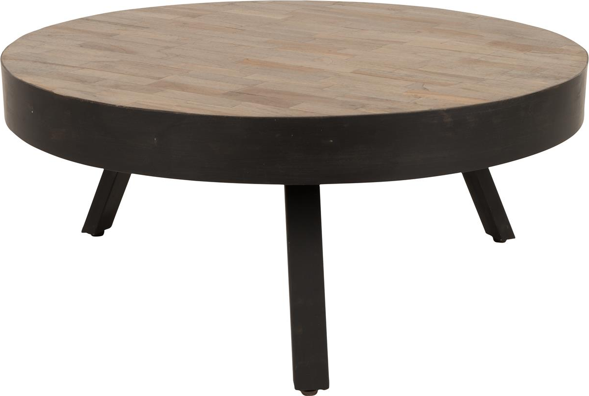 Sofabord Studio White Suri Stengrå Genbrugt Teak Metalstel ø74   H32 Cm