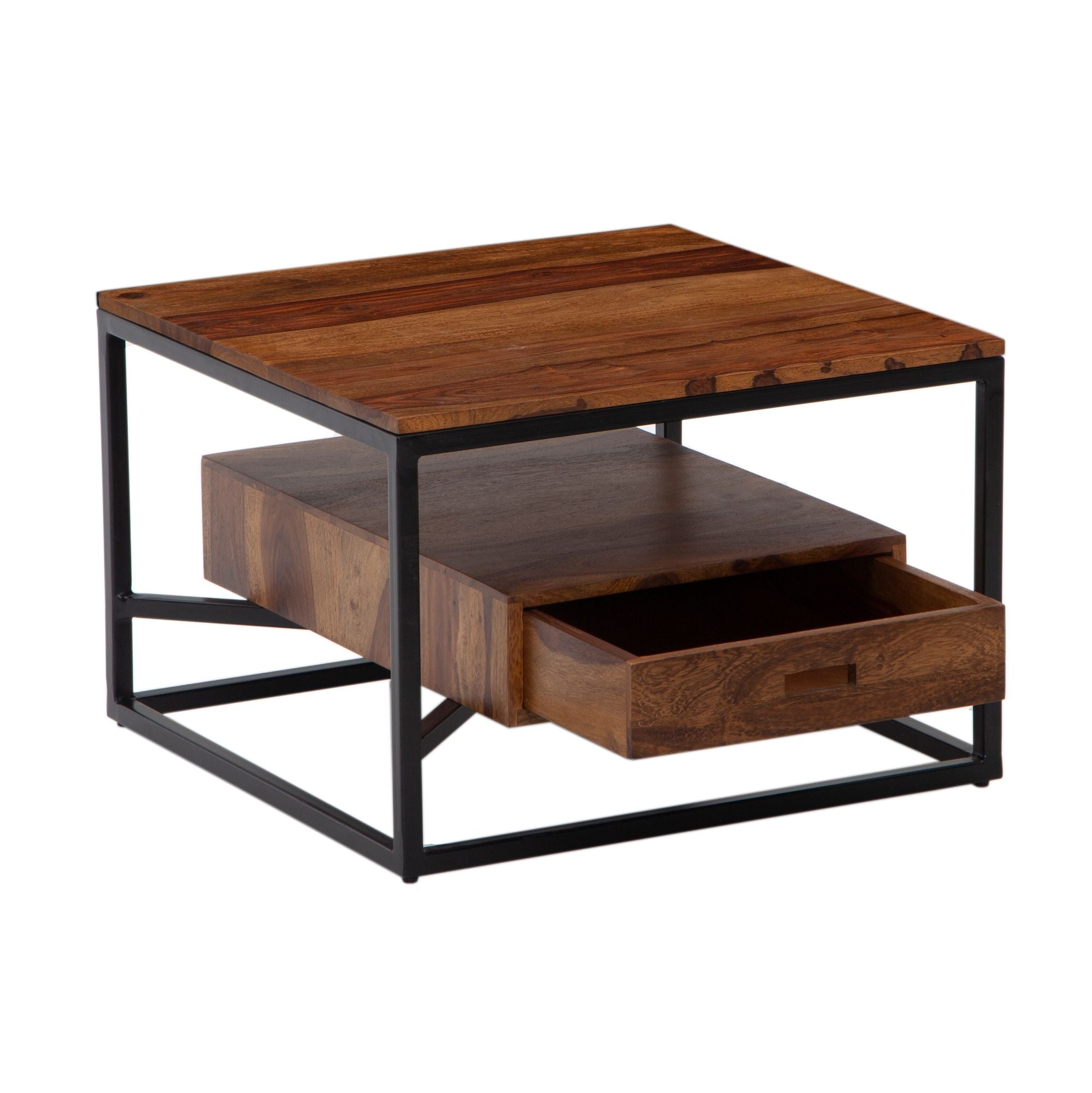Sofabord 60x60x40 Cm  Massivt Sheeshamtræ Metal  Firkantet Sofabord  Designer Sofabord Med Skuffe Til Stuen  Lille Sidebord  Moderne Stuebord