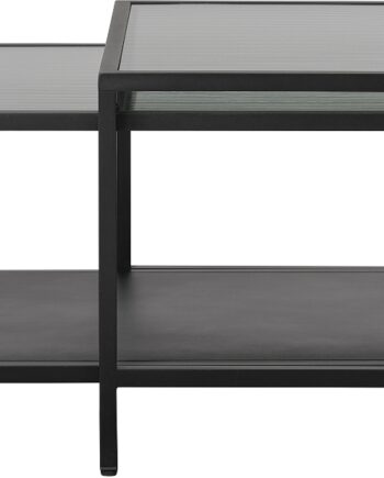 Sofabordssæt Nordique Design Bronco Sort Stuebord   Metal Og Hærdet Glas Med Ekstra Hylde