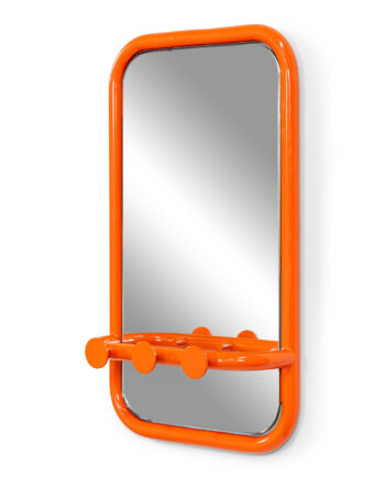 Spinder Design Retro Vægspejl       Knager Spejlglas Og Pure Orange Stål  60x35