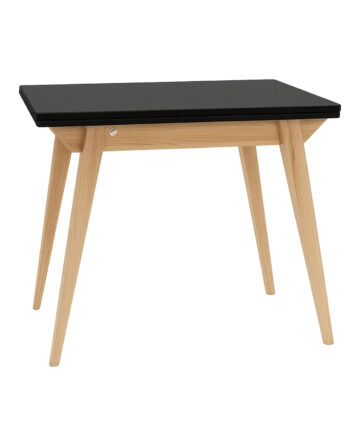 Spisebord Med Udtræk  90x65cm  Mat Sort Bordplade Med Smukke Ben   Asketræ