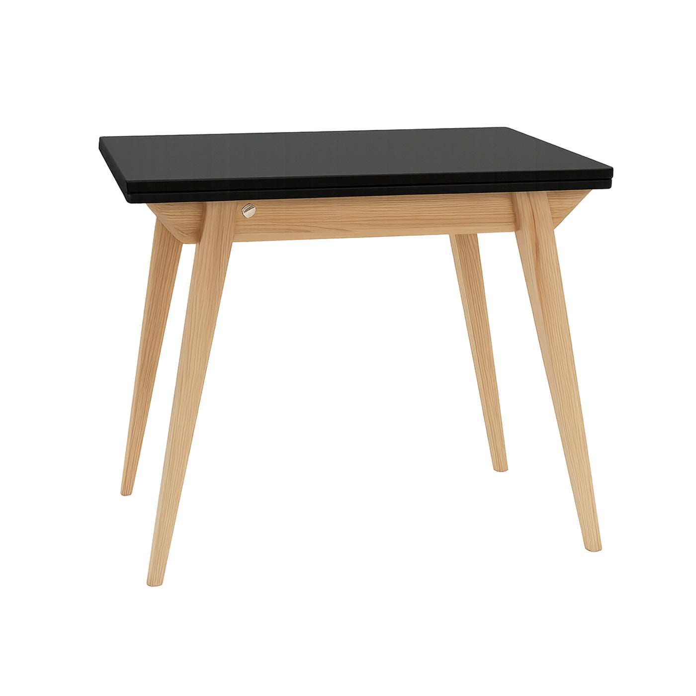 Spisebord Med Udtræk  90x65cm  Mat Sort Bordplade Med Smukke Ben   Asketræ