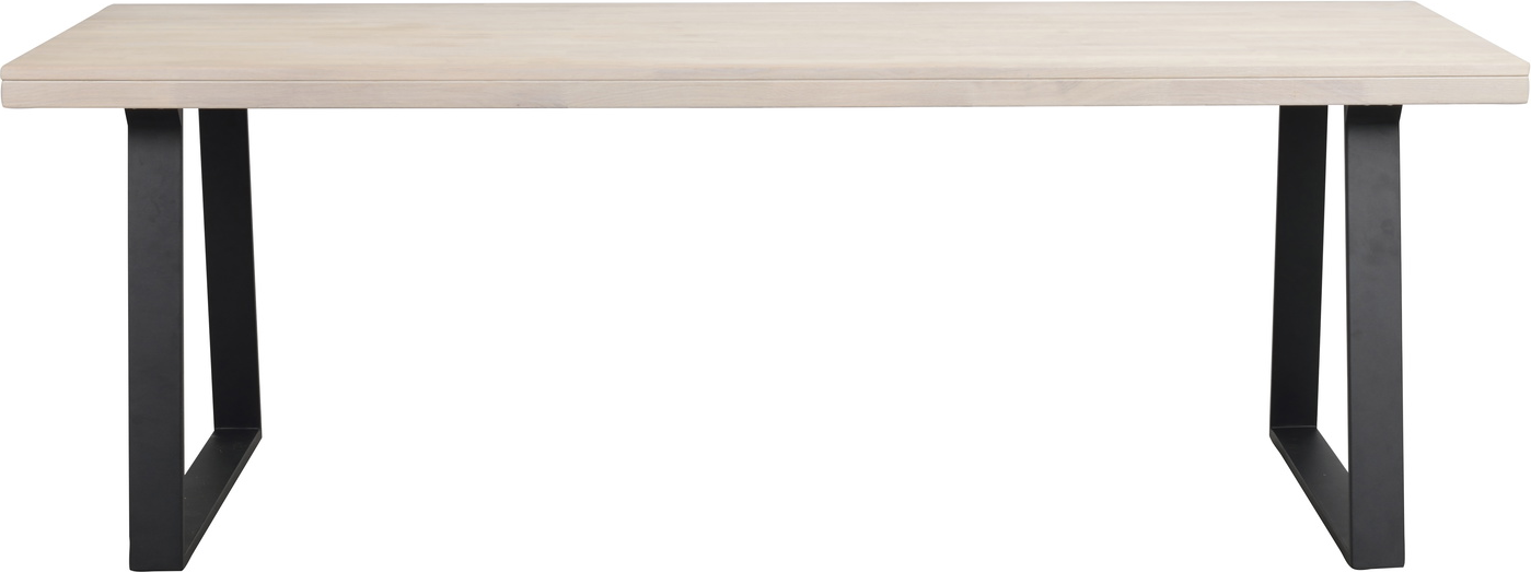 Spisebord Rowico Brooklyn L220xb95 Cm   Hvidkalket Massivt Egetræ Med Sort  -stel