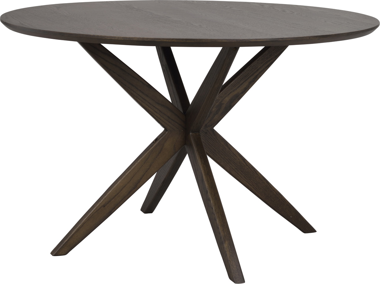 Spisebord Rowico Calverton Rund ø120 Cm Lakeret Egetræsfinér   Varm Brun Nuance Med Skulpturel Stjerneform   Massivt Egetræ