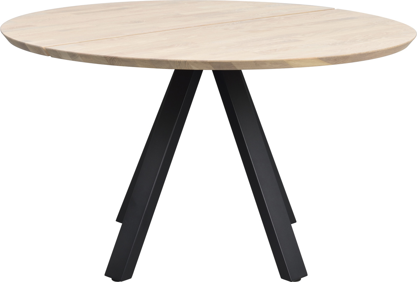 Spisebord Rowico Carradale Rundt ø130 Cm Hvidkalket Egetræ Med Sort  -formet Metalstel