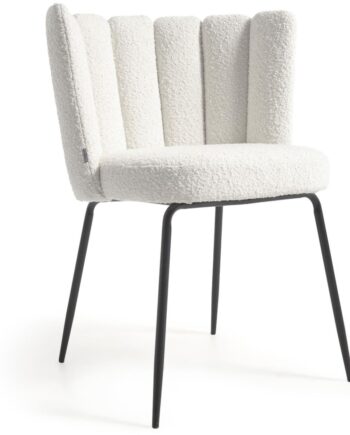 Spisebordsstol Kave Home Aniela Polstret Hvid Stof Med Sort Metalramme