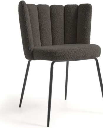 Spisebordsstol Kave Home Aniela   Polstret Spisestuestol   Sort Stof Med Metalramme