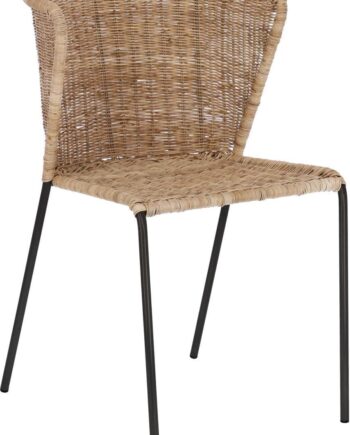 Spisebordsstol Kave Home Fantine   Håndflettet Rattan Og Pulverlakeret Stål  Stablebar  Natur Sort
