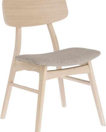 Spisebordsstol Kave Home Selia   Massivt Gummitræ Natur Beige Med Polstret Stofsæde Nordisk Design
