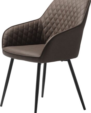 Spisebordsstol Med Armlæn Nordique Design Milton   Brun Sort Pu Vintage Kunstlæder  Sorte Metalben  H84ã B58 Cm