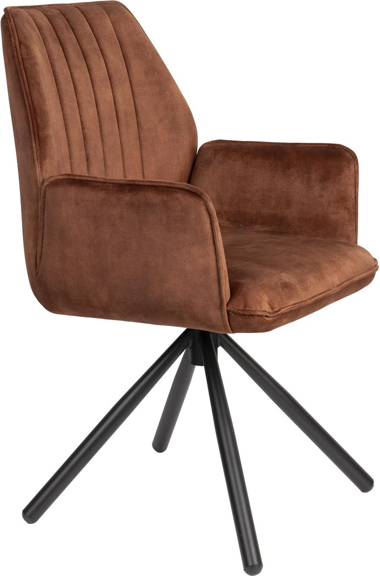 Spisebordsstol Med Armlæn Studio White Jamie   Kaffe Polyester Og Metalstel H90xb56xl61 Cm