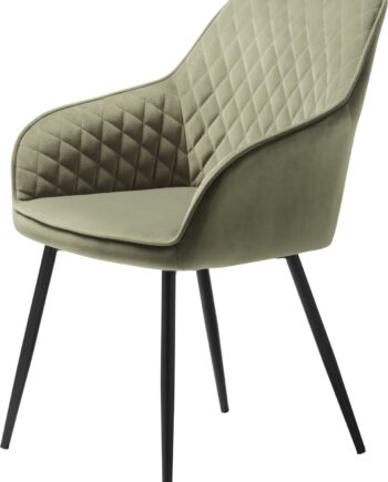 Spisebordsstol Nordique Design Milton Med Armlæn   Olivengrønt Velour  Sorte Metalben